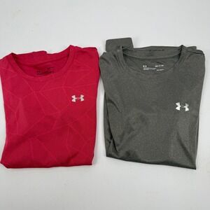 Under Armour HeatGear Shirts Womens Small Gray Pink Set of 2 Loose Fit 1329448